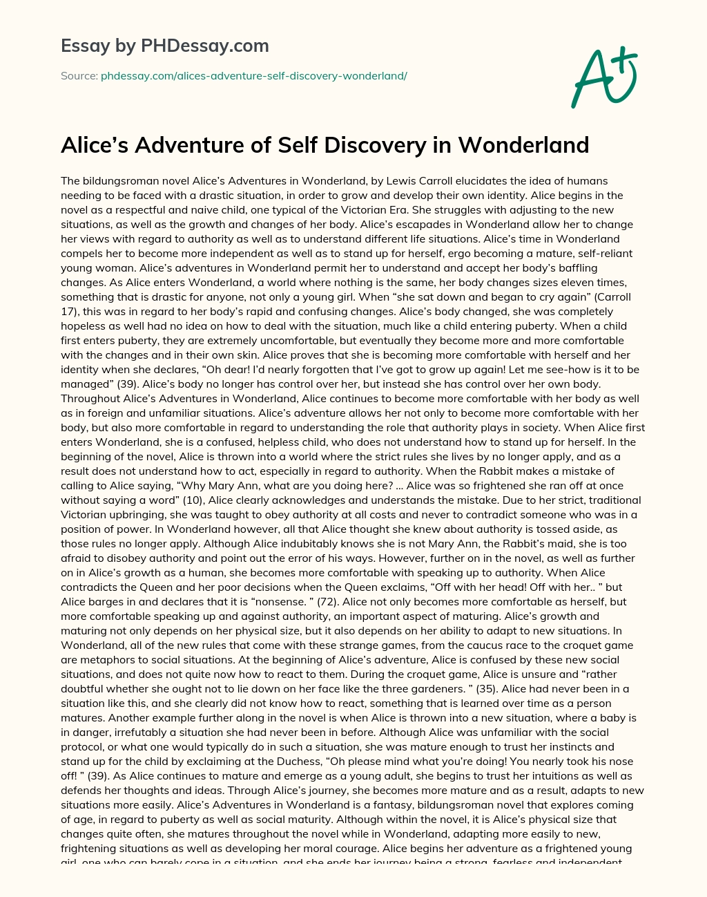 Alice’s Adventure of Self Discovery in Wonderland essay