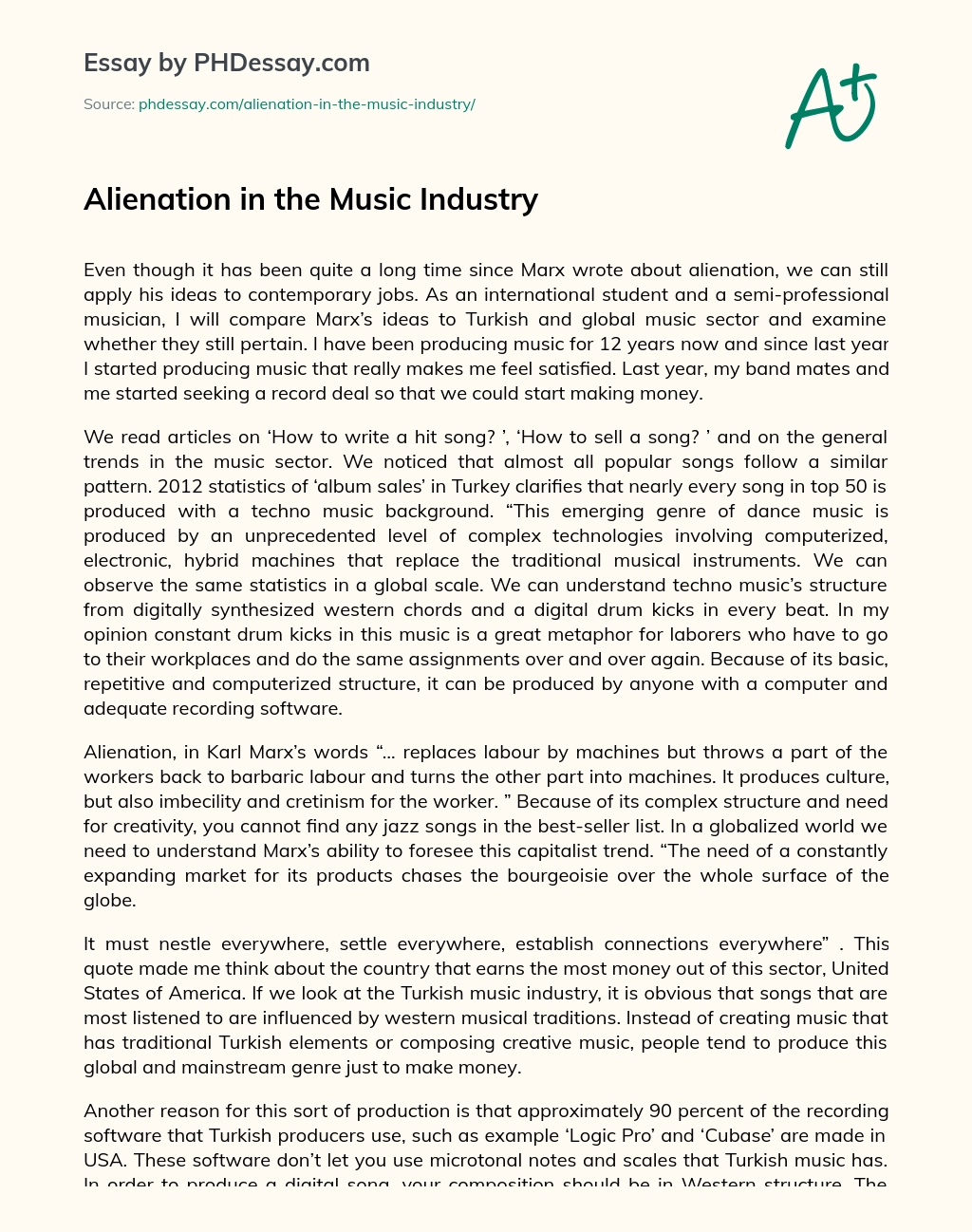 Alienation in the Music Industry essay
