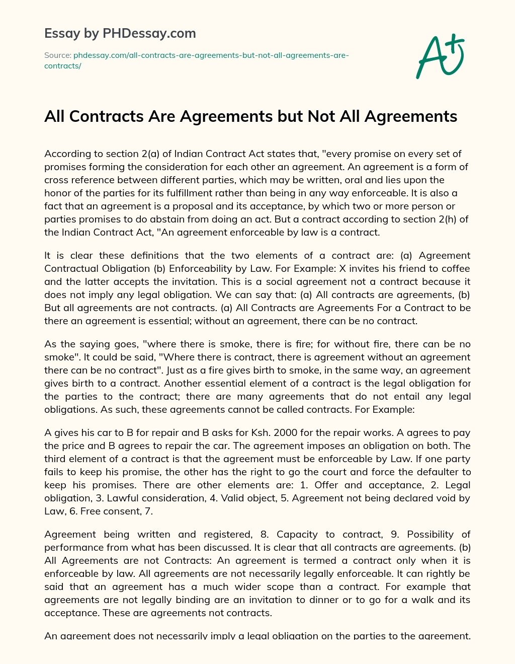 All Contracts Are Agreements but Not All Agreements essay