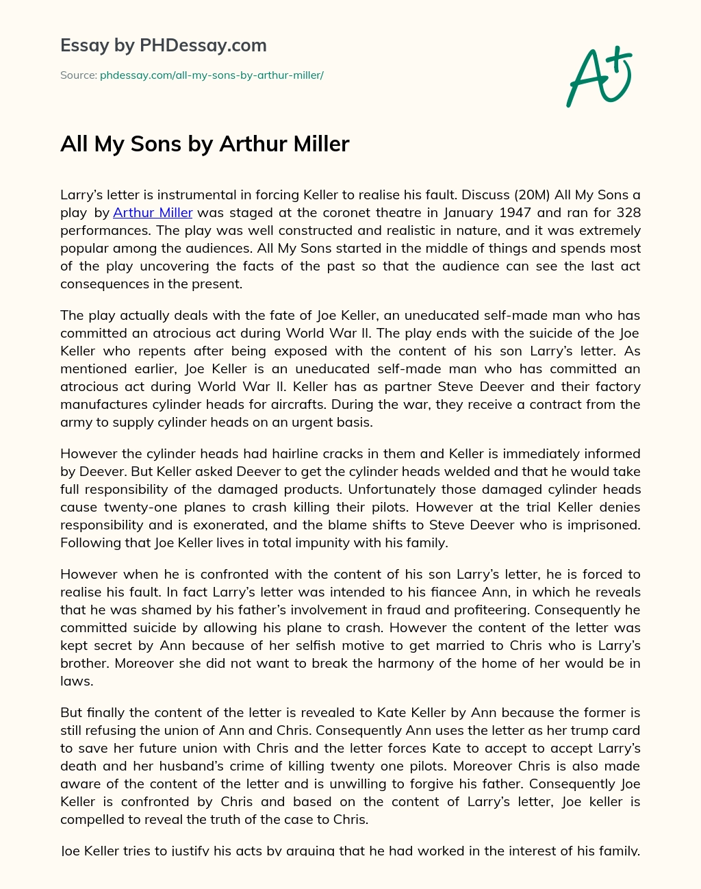 All My Sons by Arthur Miller essay