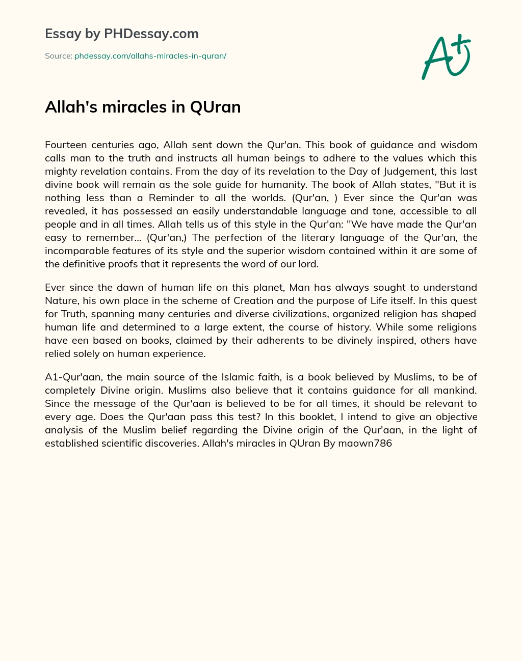 Allah’s miracles in QUran essay