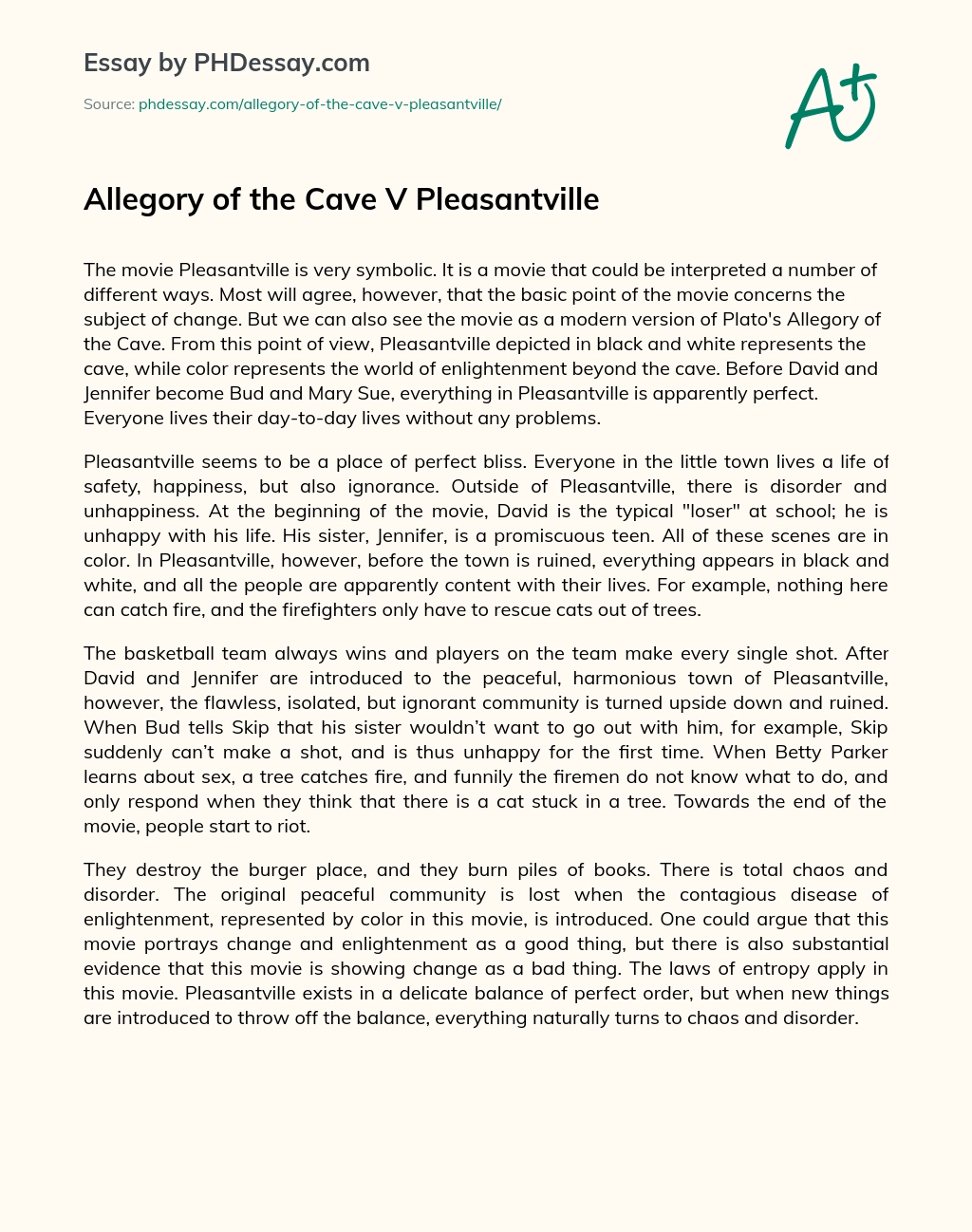 Allegory of the Cave V Pleasantville essay