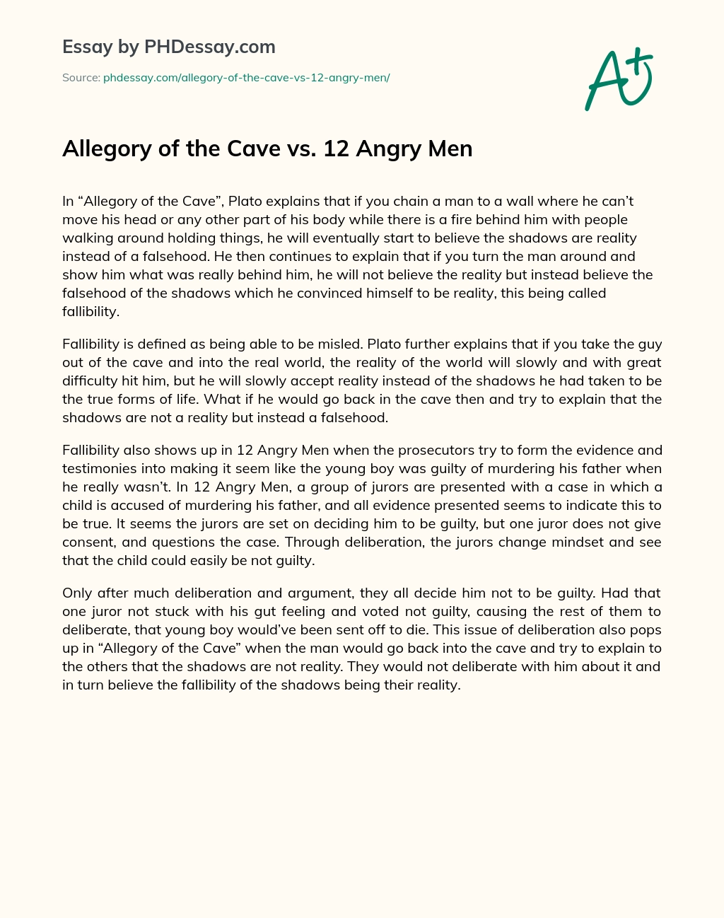 Allegory of the Cave vs. 12 Angry Men essay