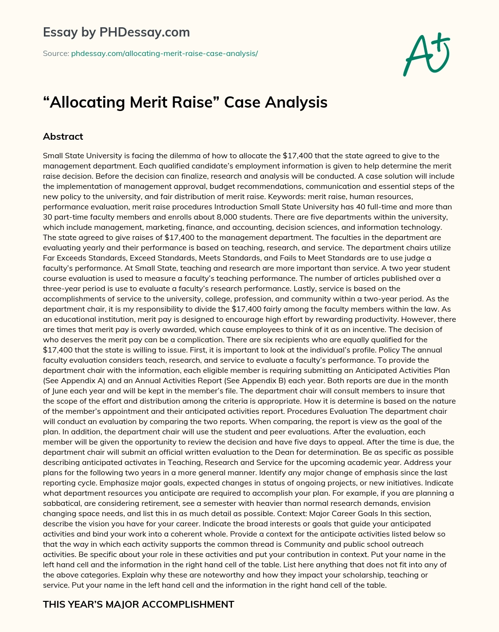 Allocating Merit Raise Case Analysis essay