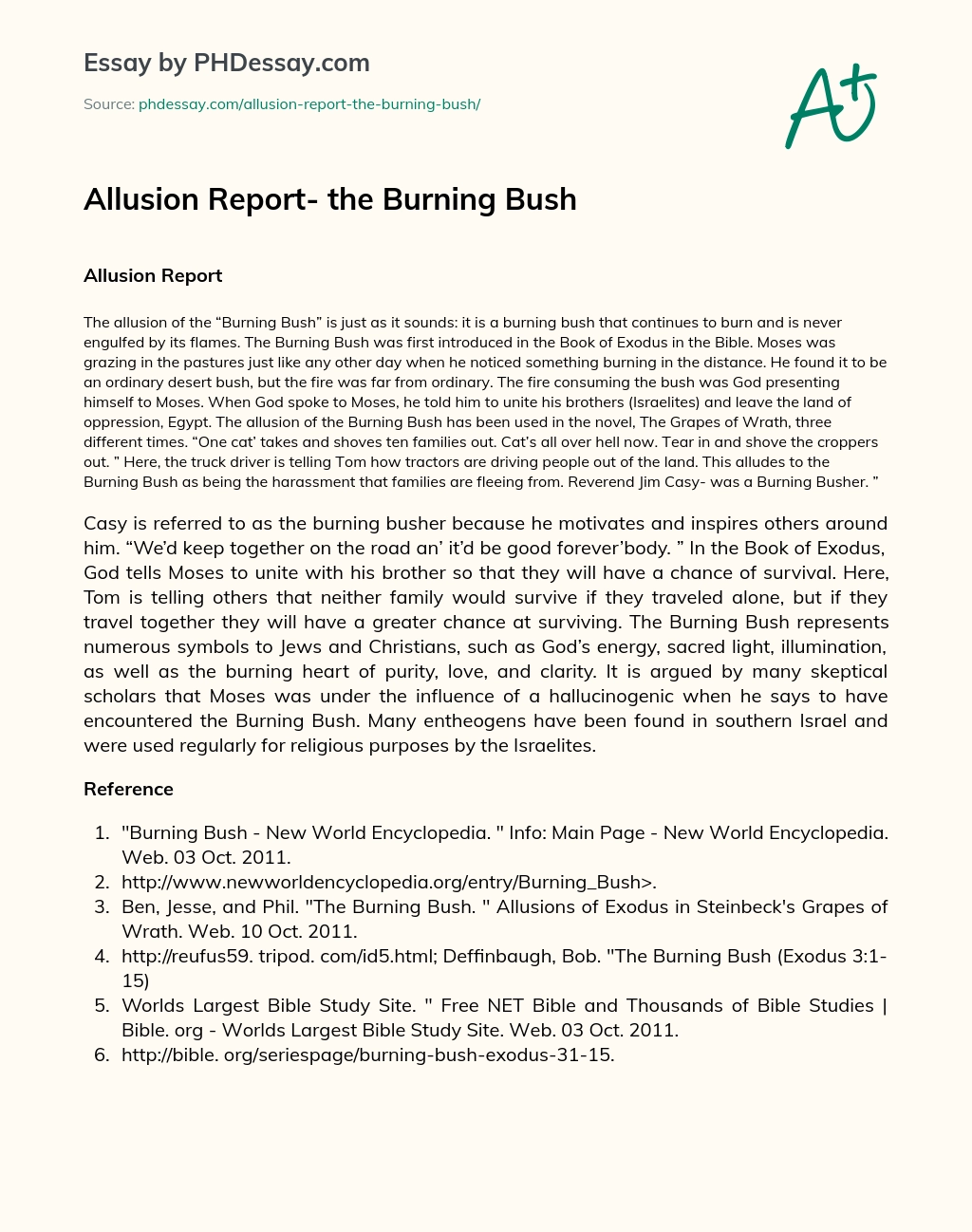 Allusion Report- the Burning Bush essay