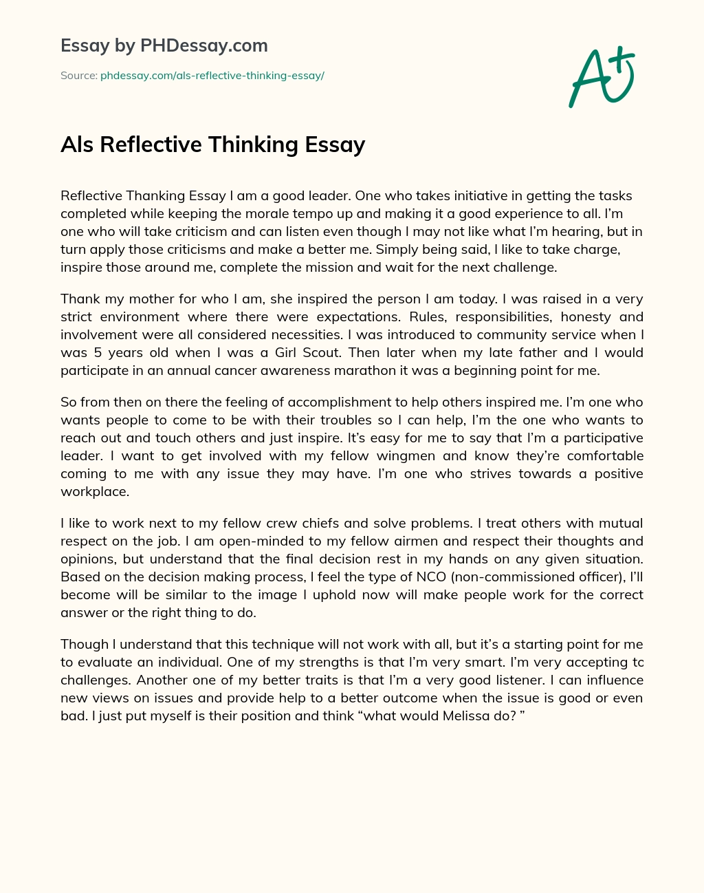 Als Reflective Thinking Essay essay