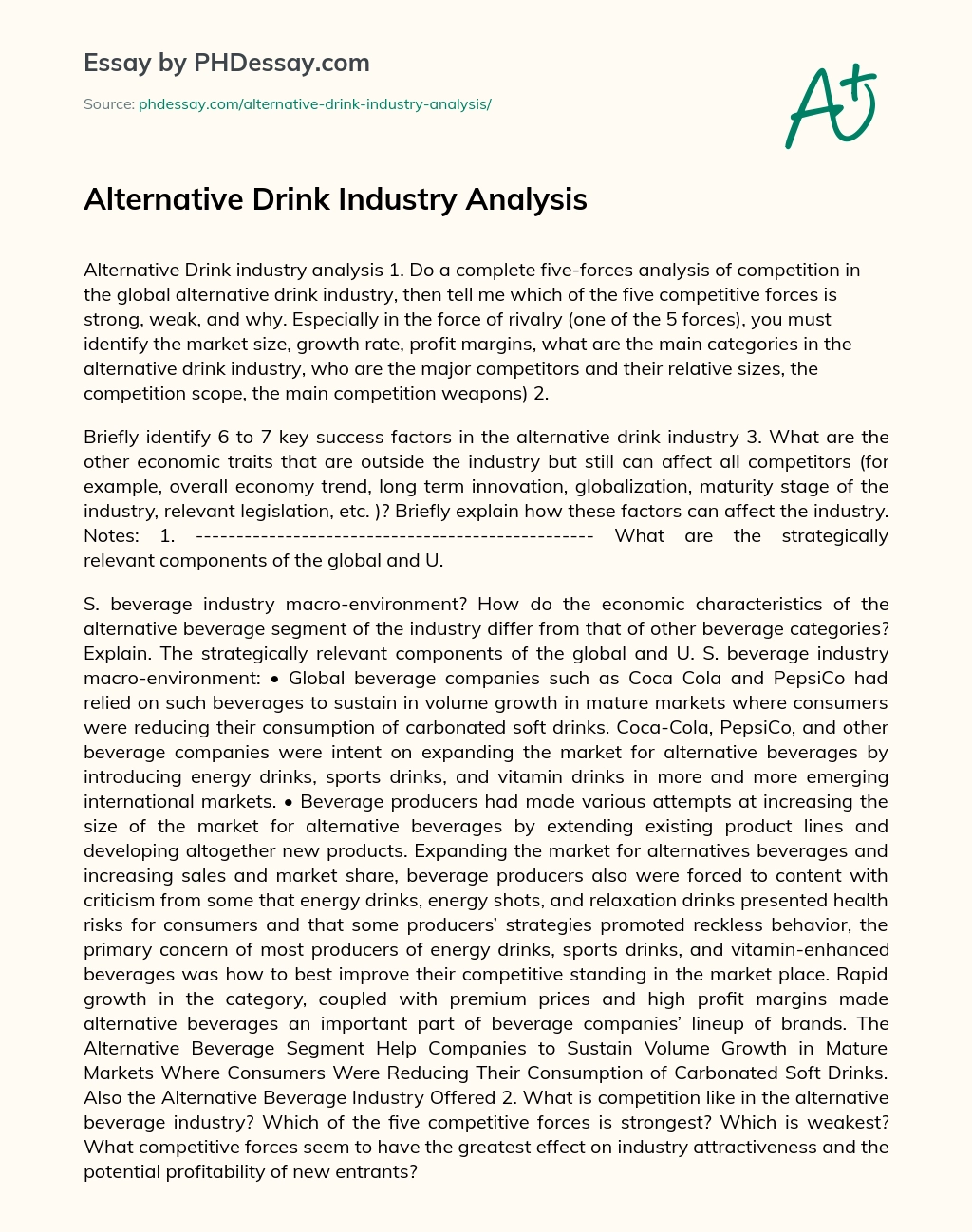 Alternative Drink Industry Analysis essay