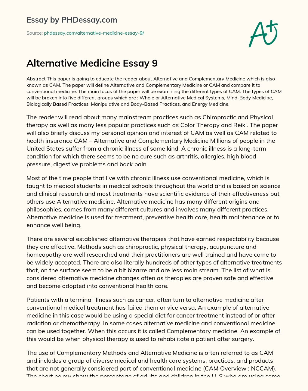 Alternative Medicine Essay 9 essay