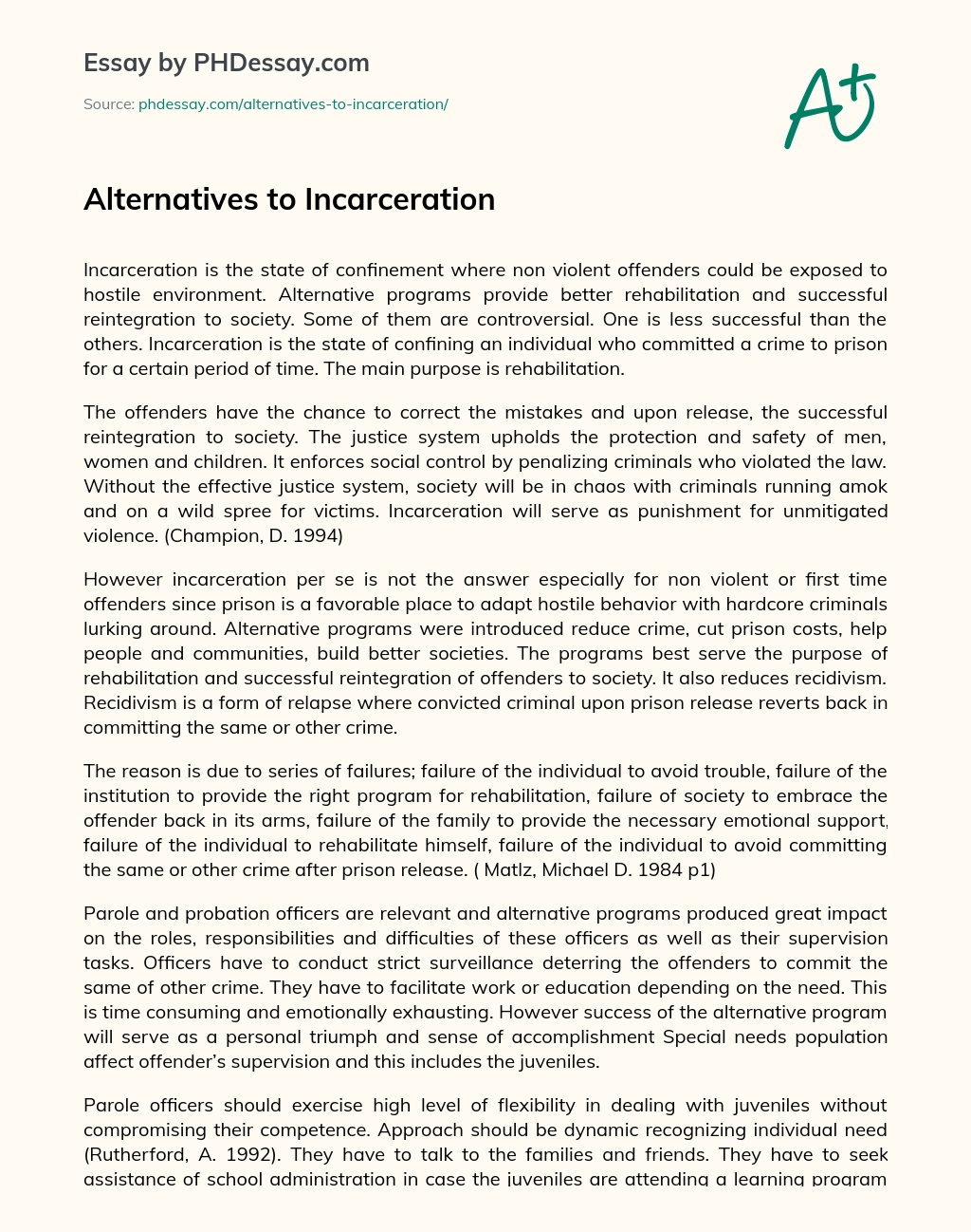 Alternatives to Incarceration essay