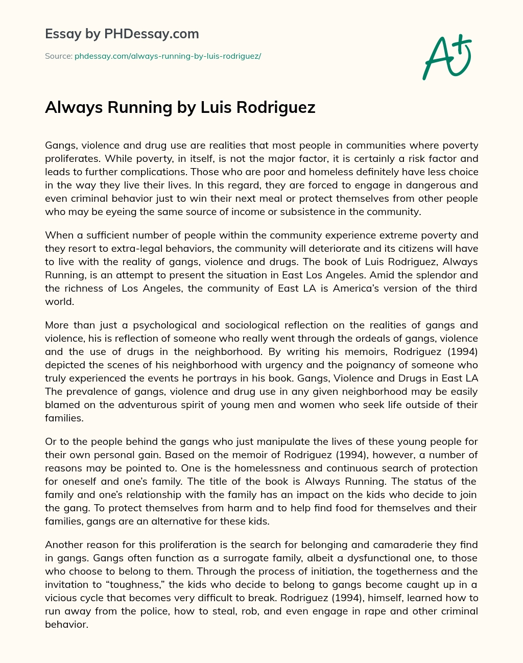 Always Running by Luis Rodriguez essay