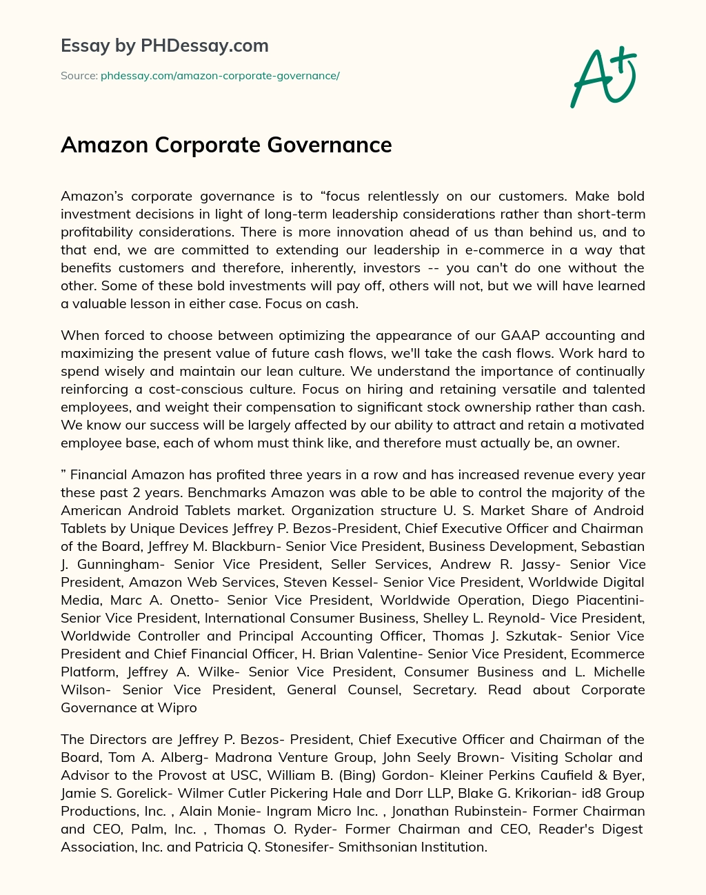 Amazon Corporate Governance essay