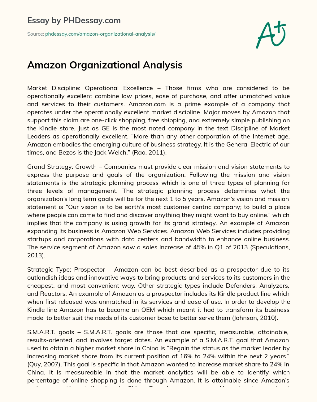 Amazon Organizational Analysis essay