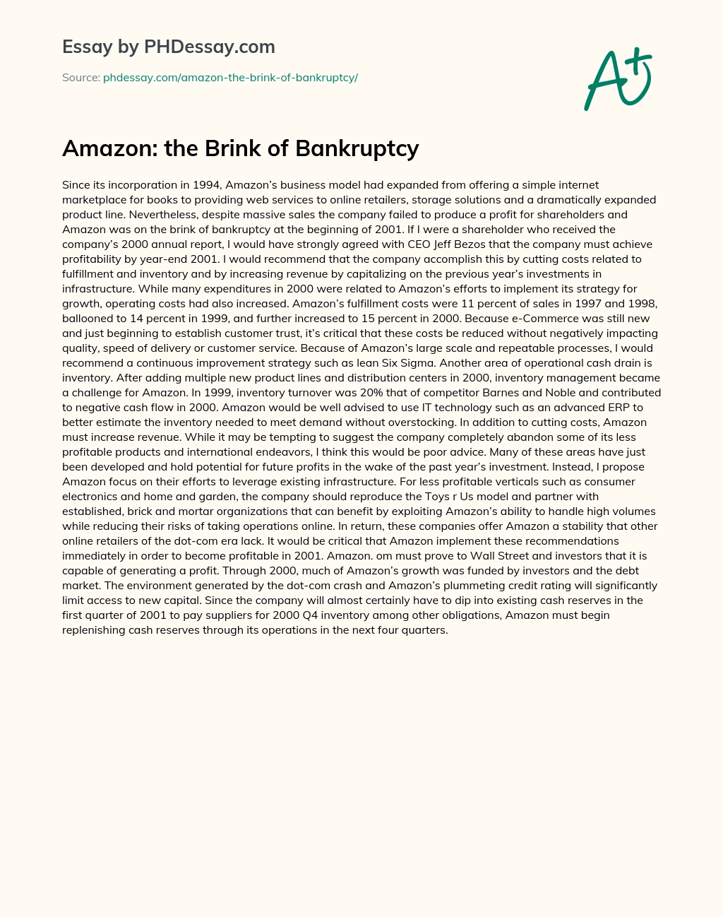 Amazon: the Brink of Bankruptcy essay