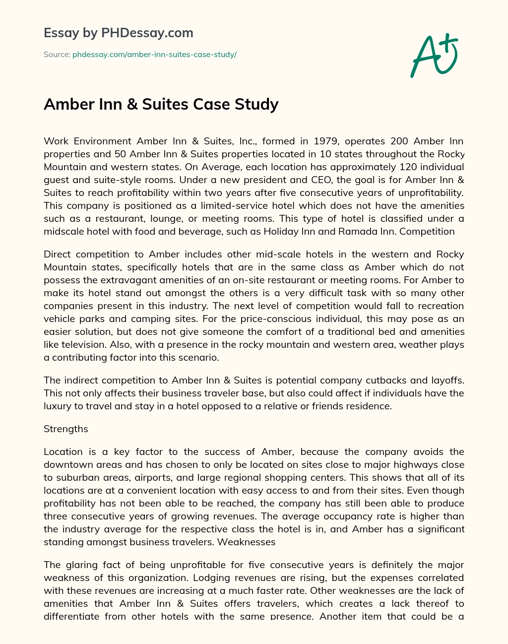 Amber Inn & Suites Case Study essay
