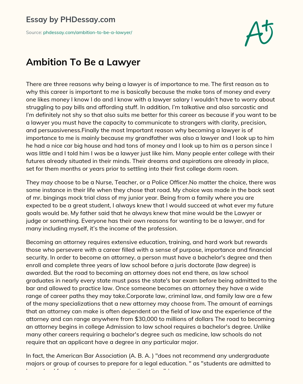 Ambition To Be a Lawyer essay