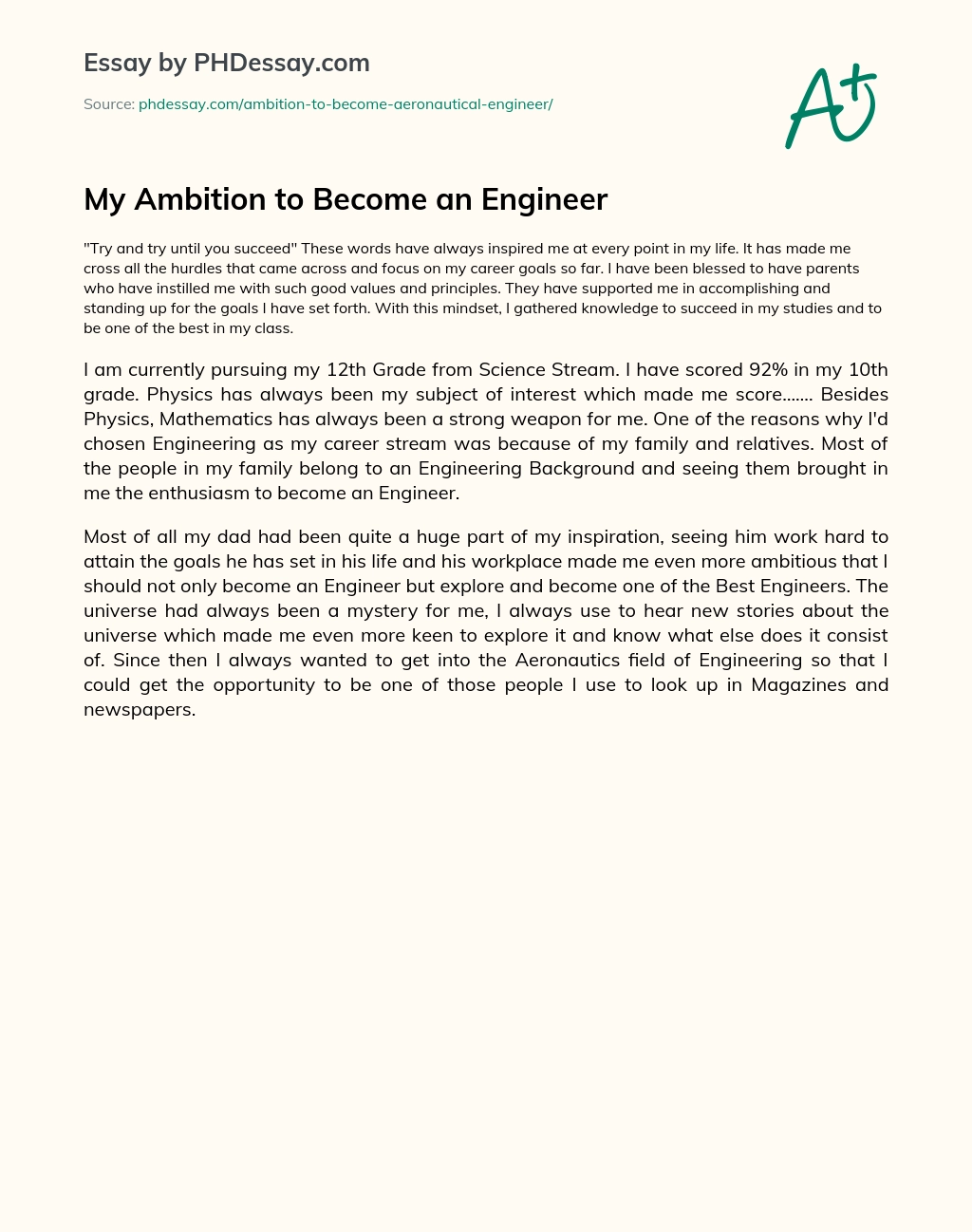My Ambition to Become an Engineer essay