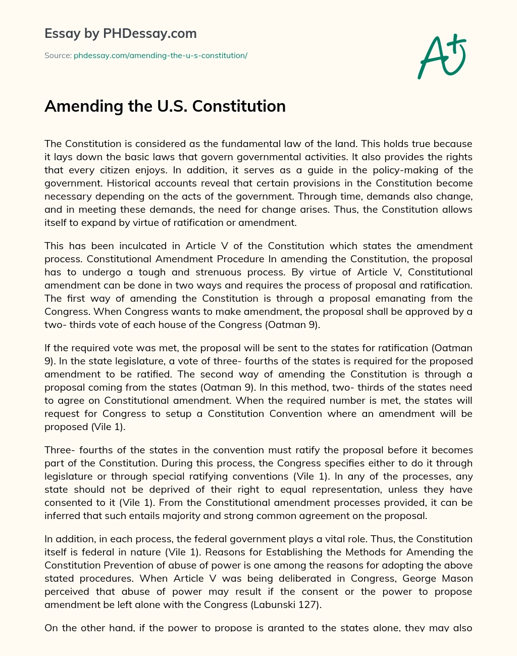 Amending the U.S. Constitution essay