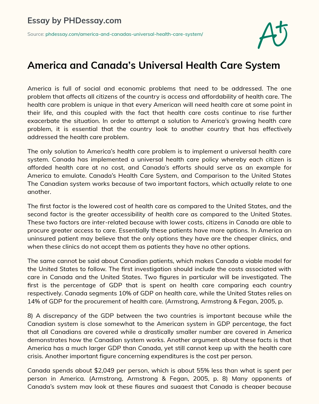 America and Canada’s Universal Health Care System essay