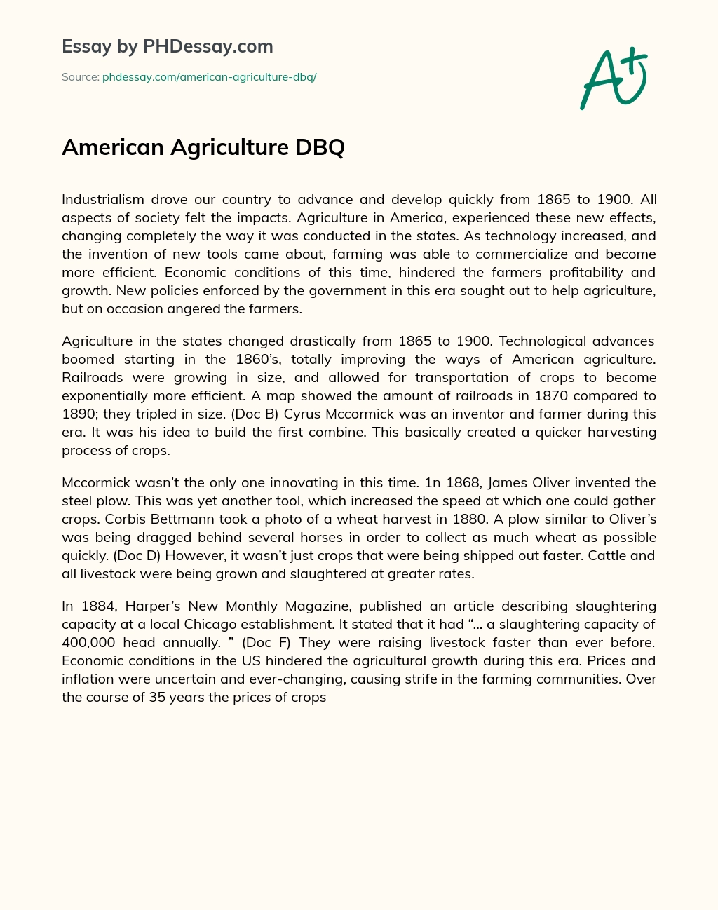 American Agriculture DBQ essay