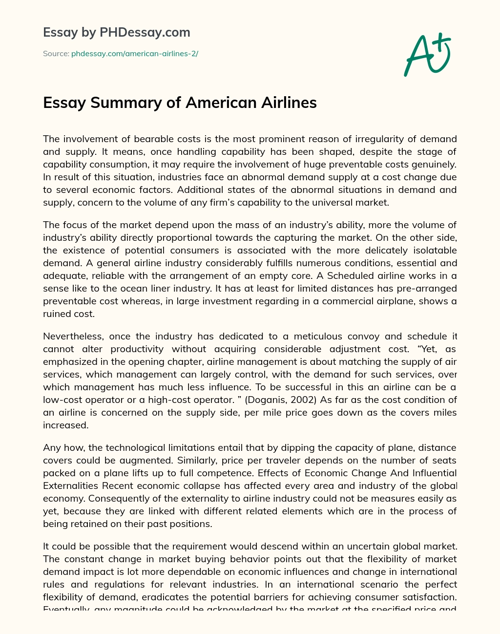 Essay Summary of American Airlines essay