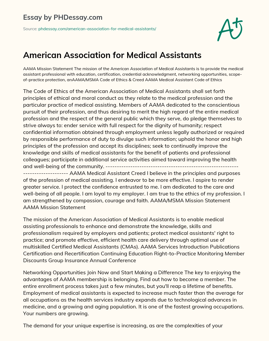 American Association for Medical Assistants essay
