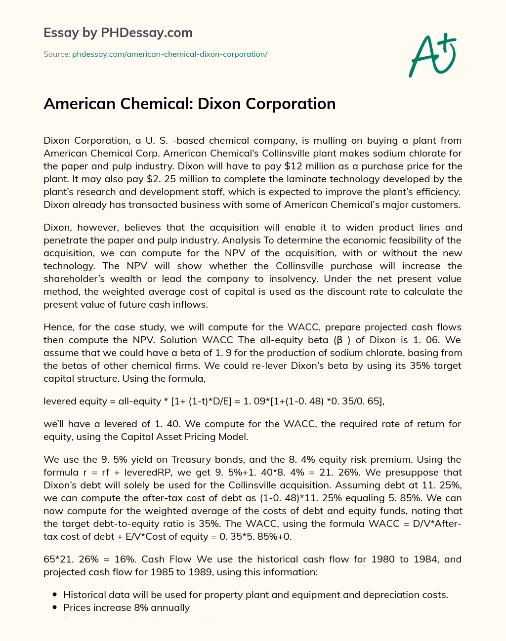 American Chemical: Dixon Corporation essay