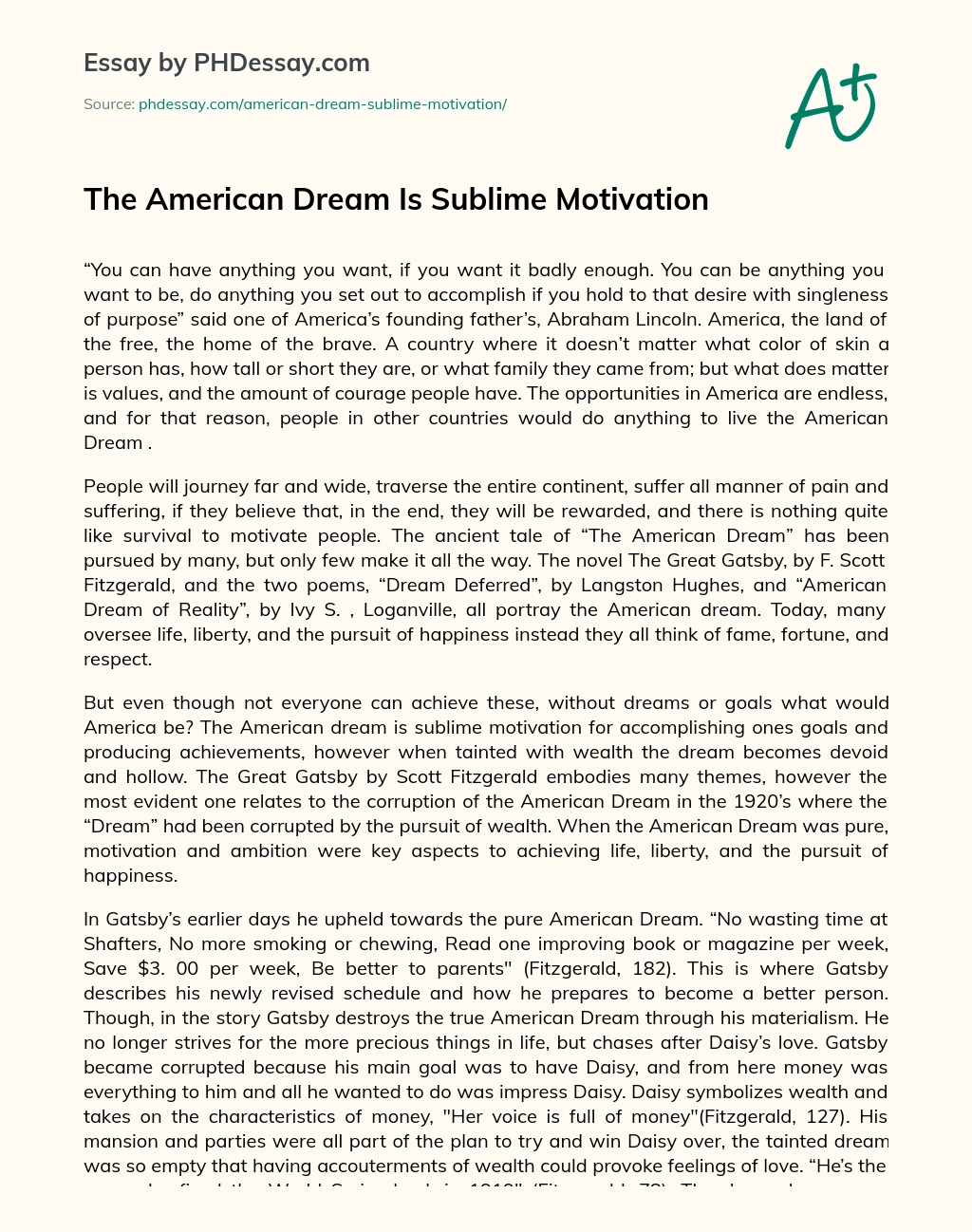 The American Dream Is Sublime Motivation essay