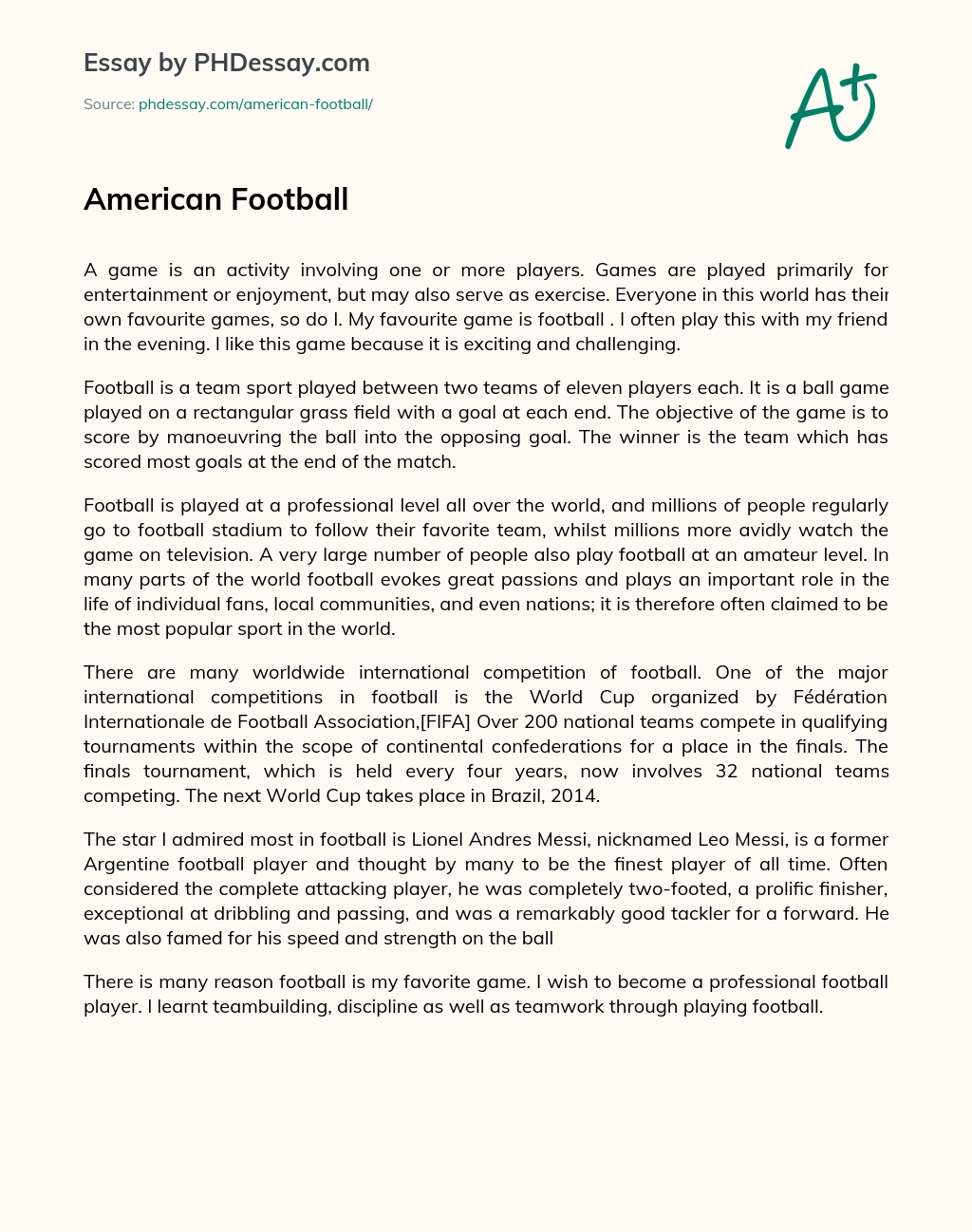 Реферат: Professional Football In America Essay Research Paper