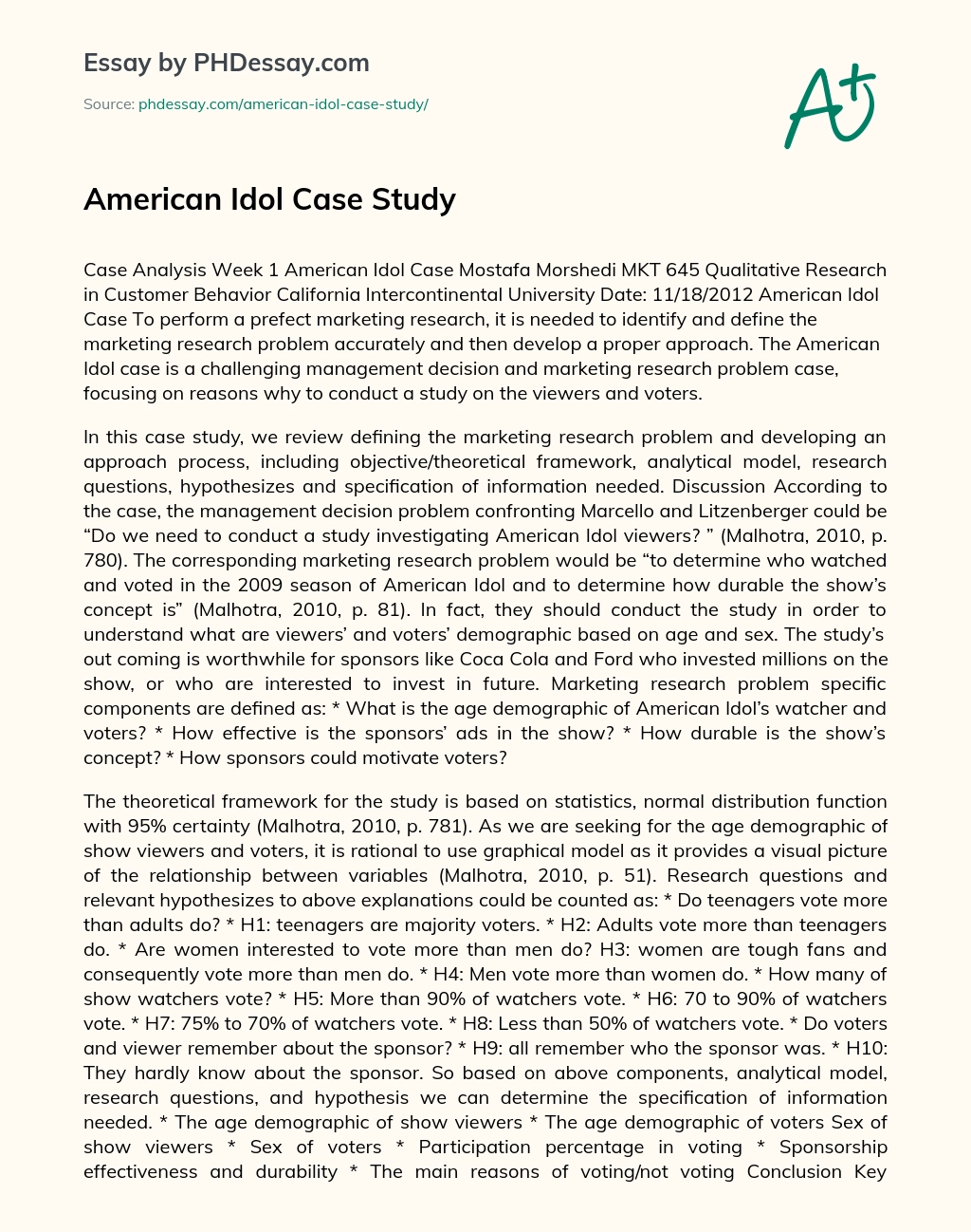 American Idol Case Study essay