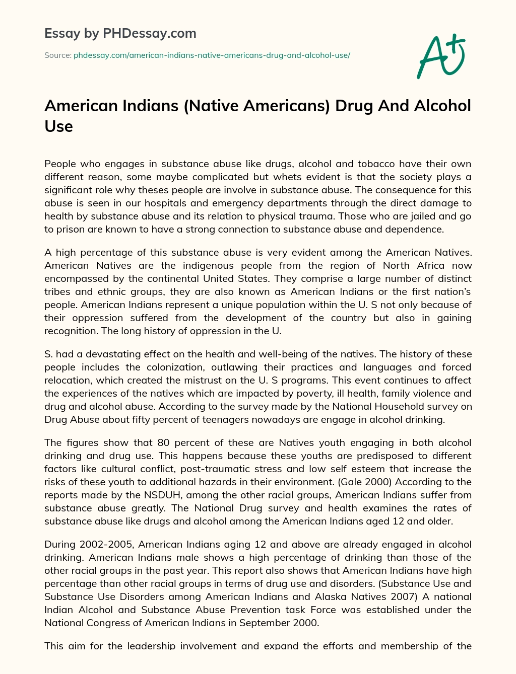 American Indians (Native Americans) Drug And Alcohol Use essay