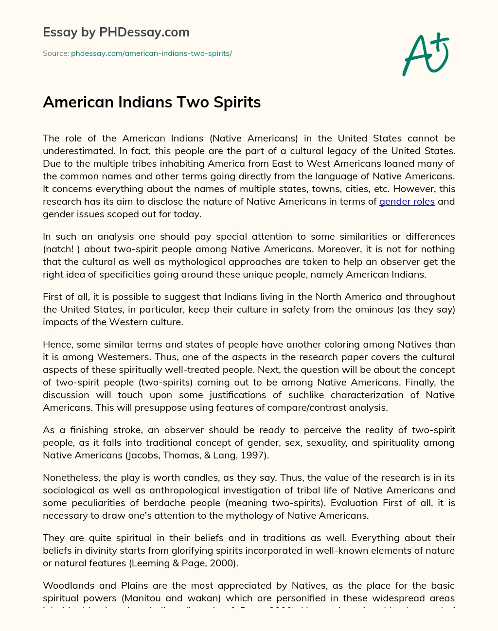 American Indians Two Spirits essay