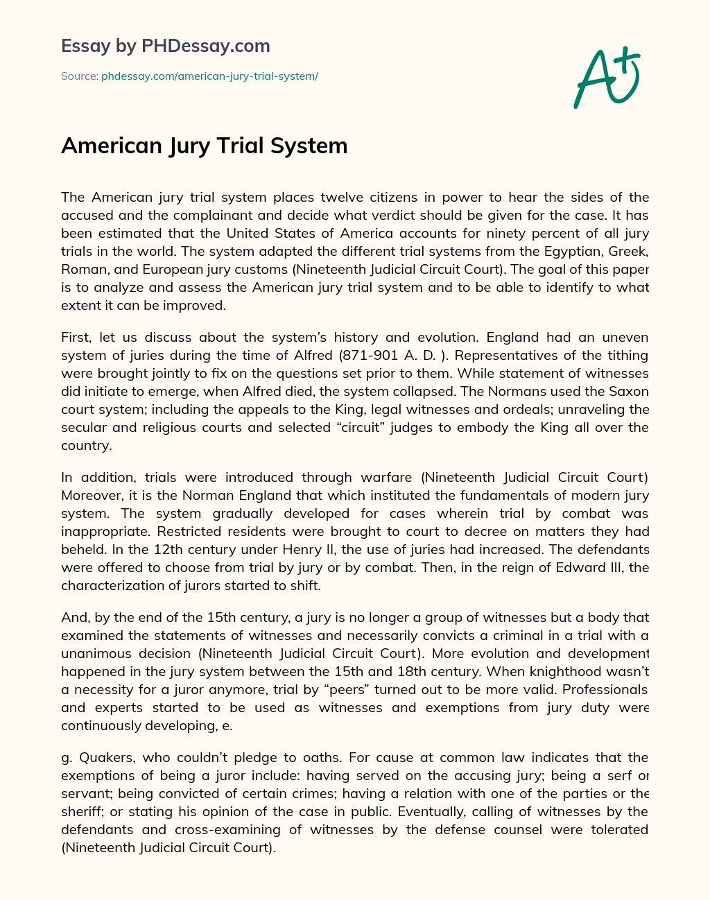 American Jury Trial System essay