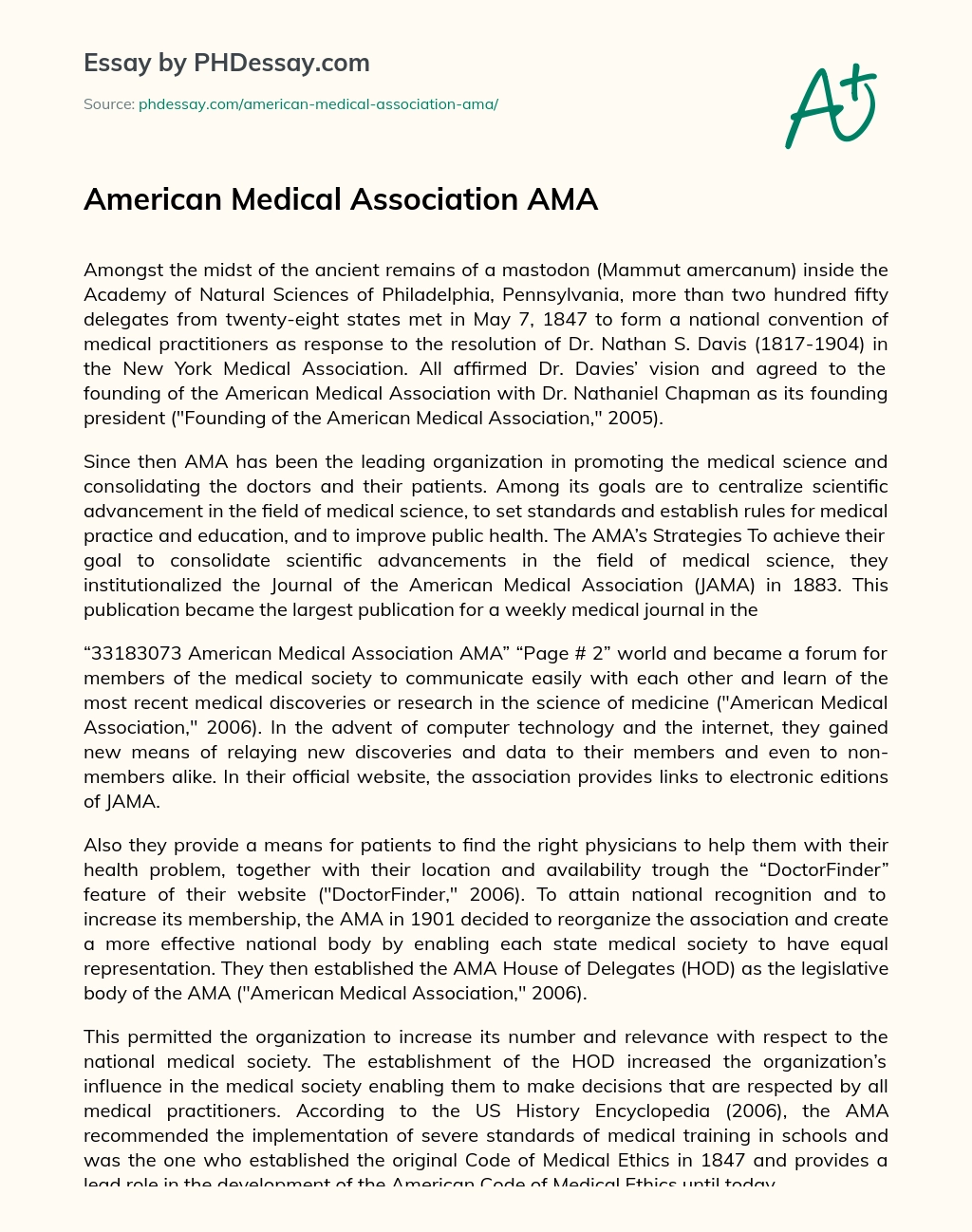 American Medical Association AMA essay
