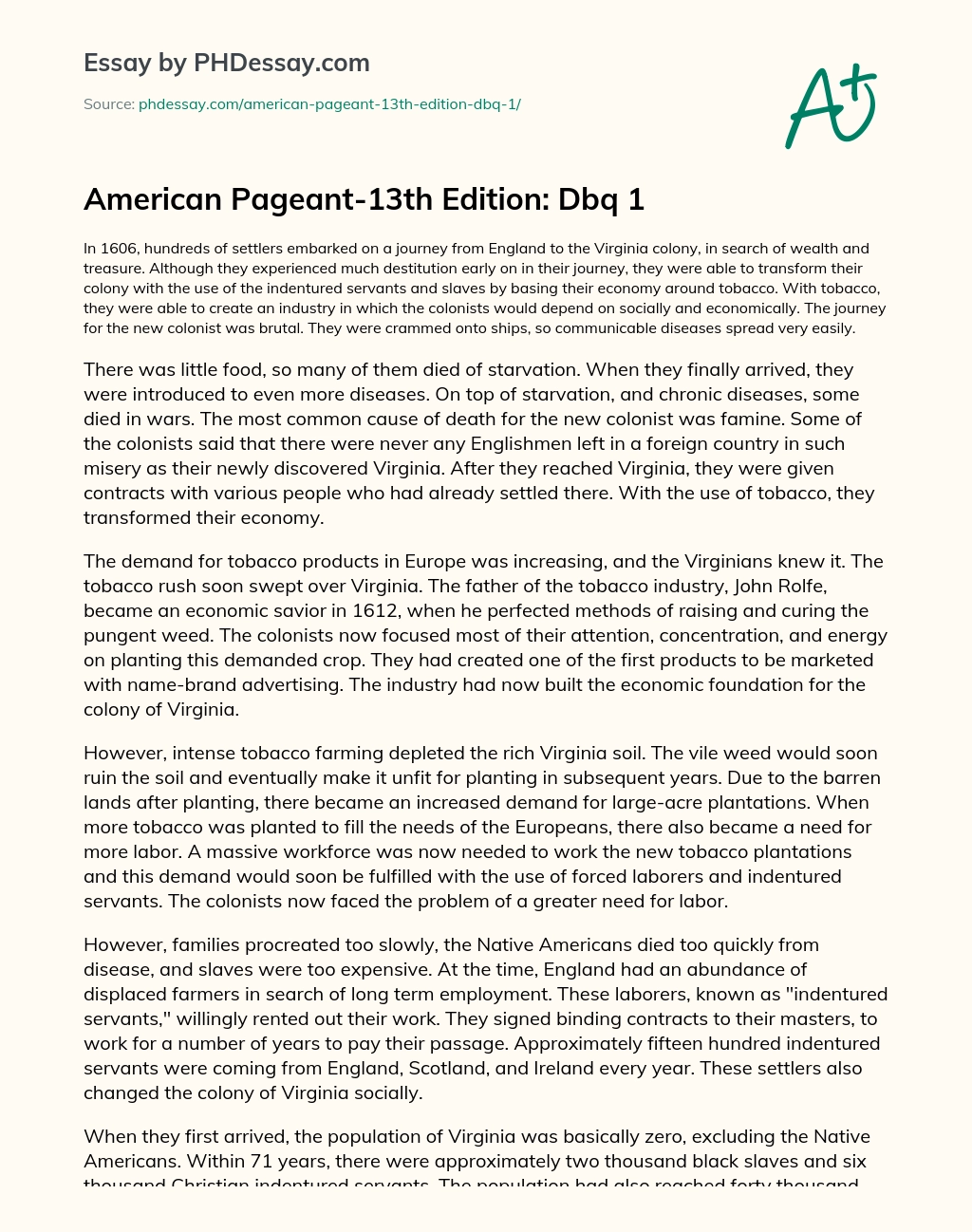 American Pageant-13th Edition: Dbq 1 essay