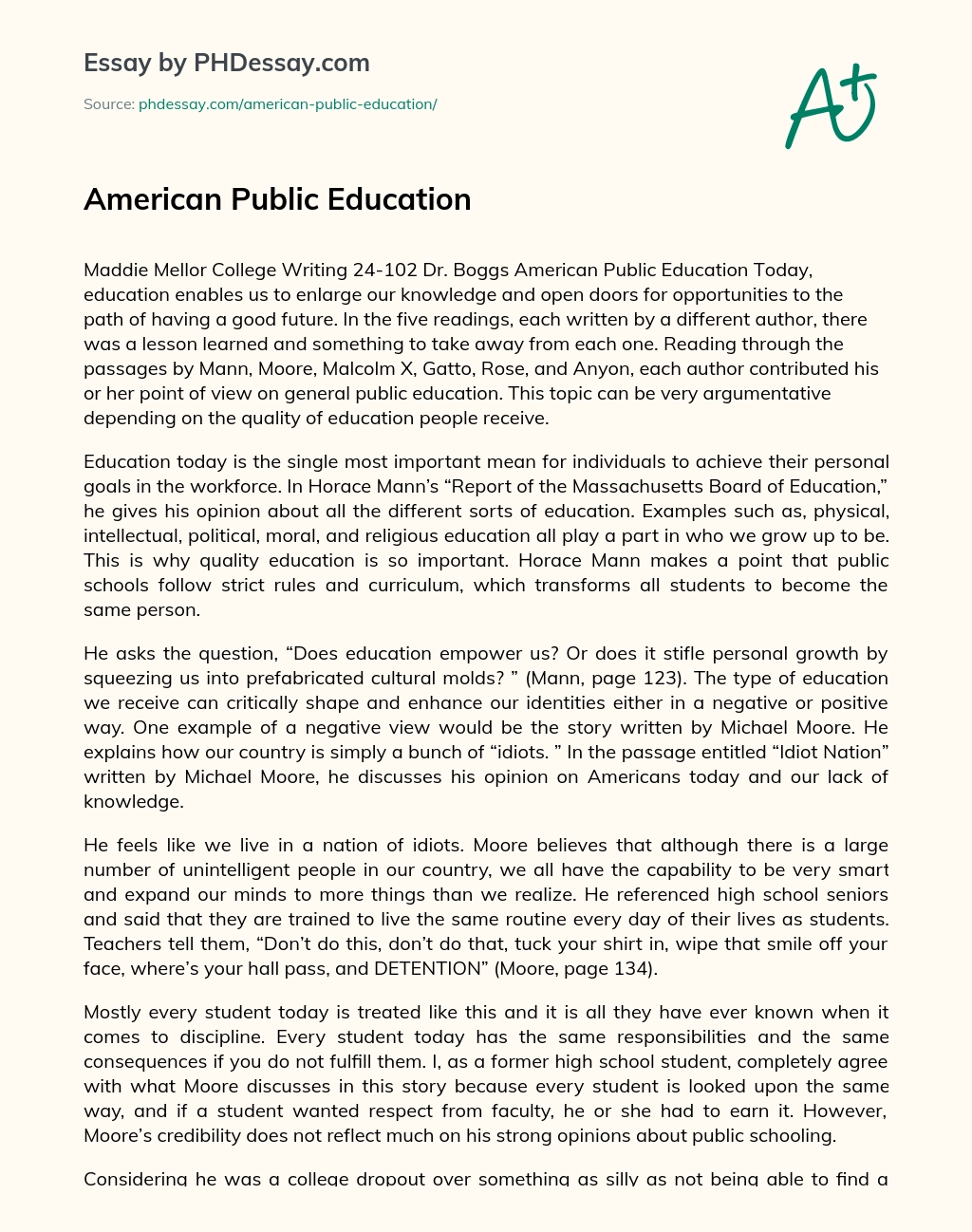 American Public Education essay