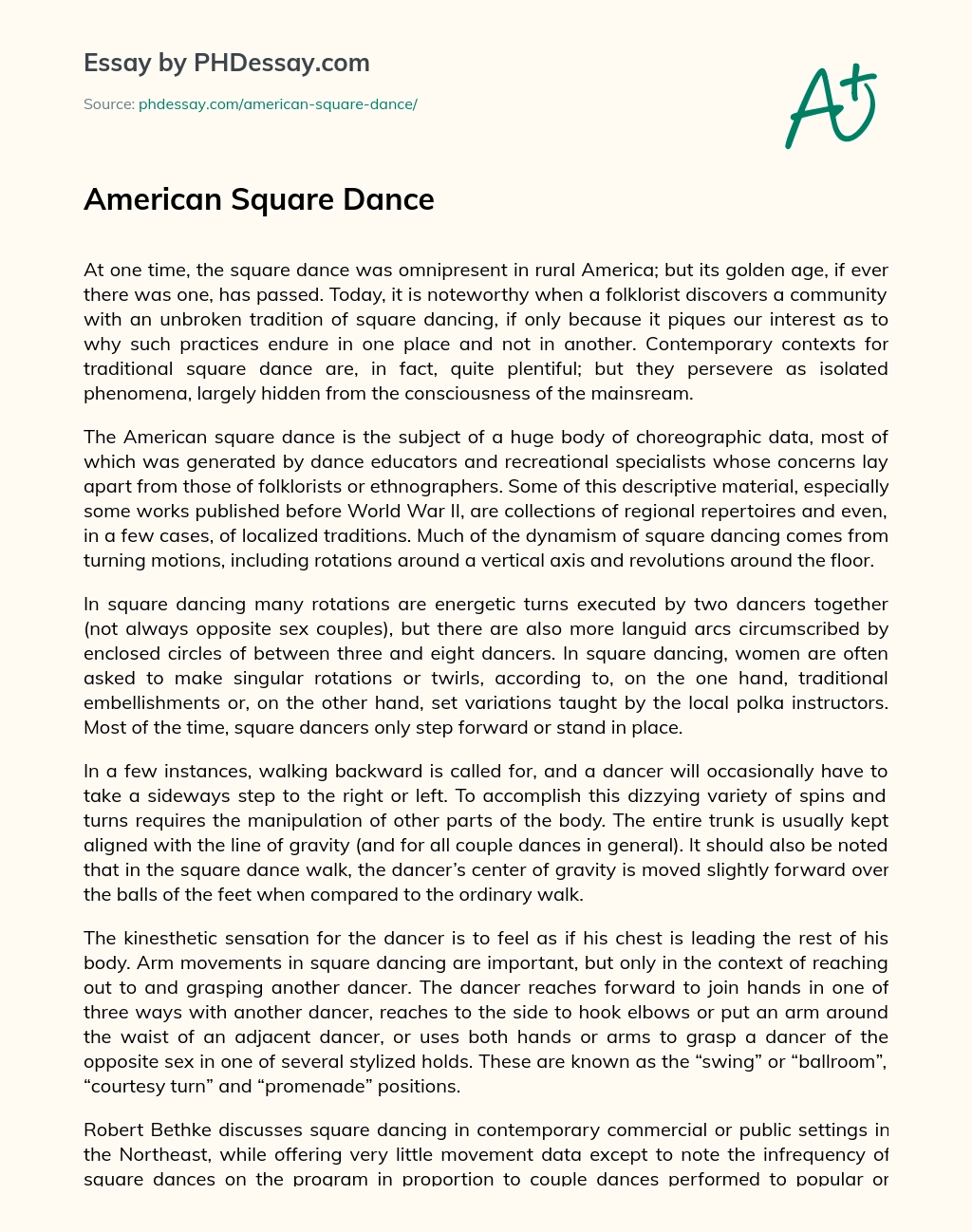 American Square Dance essay