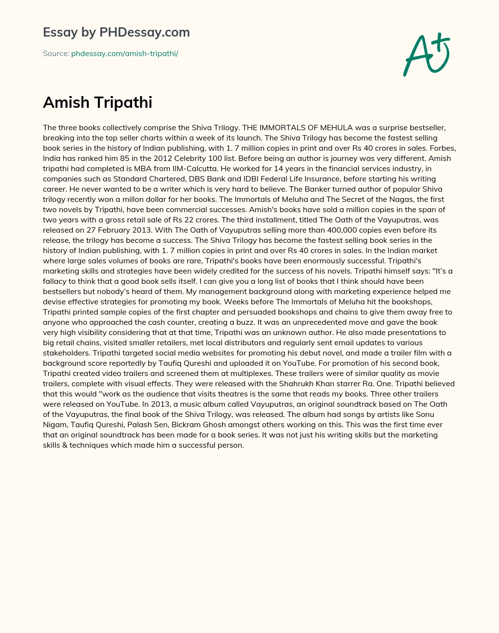 Amish Tripathi essay