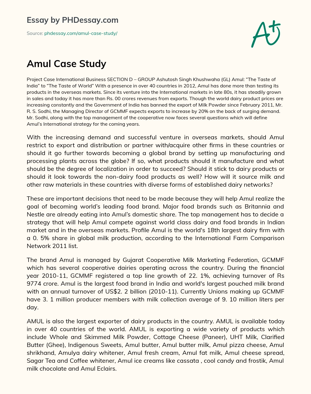 Amul Case Study essay