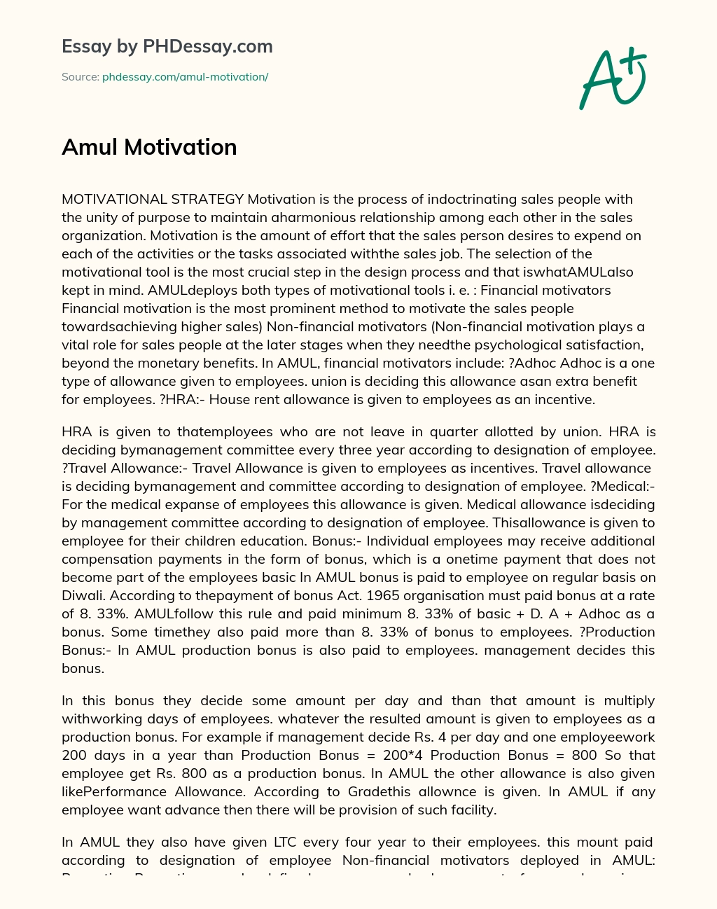 Amul Motivation essay