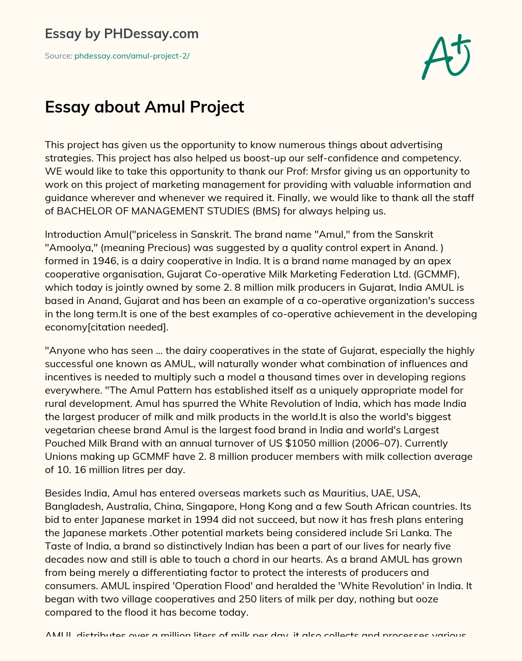 Essay about Amul Project essay