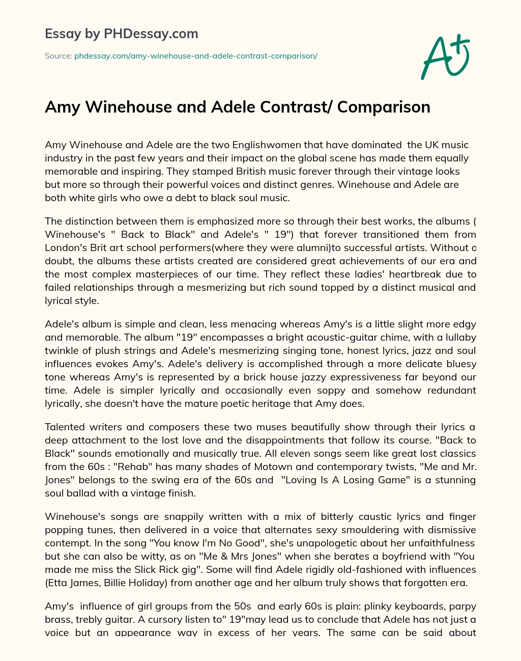 Amy Winehouse and Adele Contrast/ Comparison essay