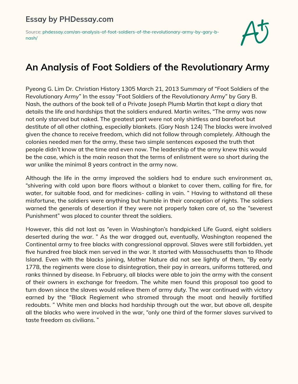 An Analysis of Foot Soldiers of the Revolutionary Army essay