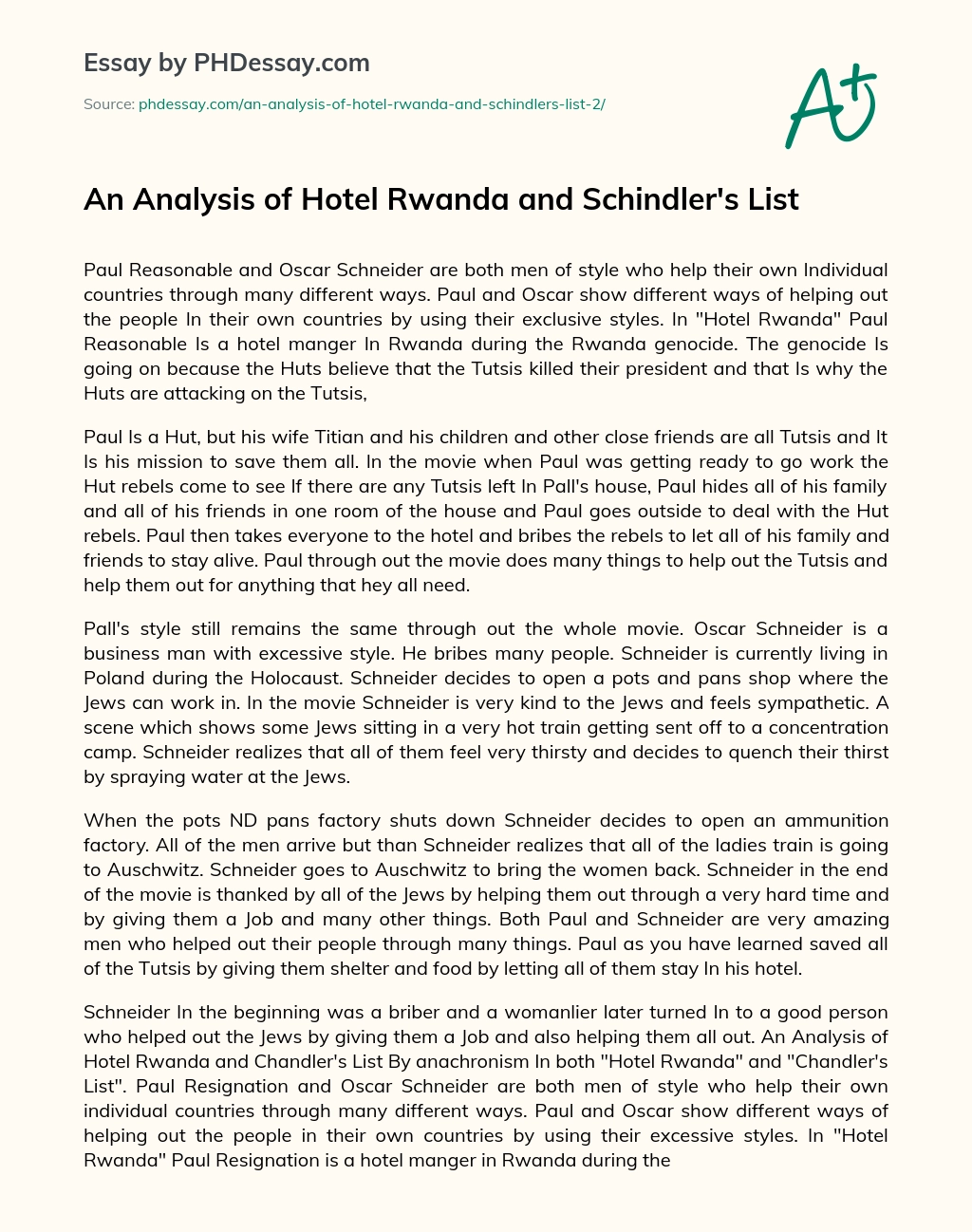 An Analysis of Hotel Rwanda and Schindler’s List essay