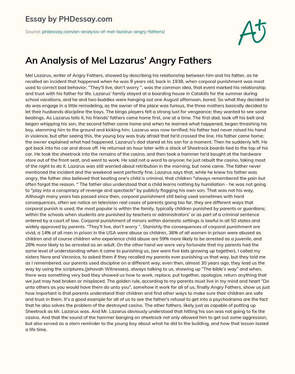 An Analysis of Mel Lazarus’ Angry Fathers essay