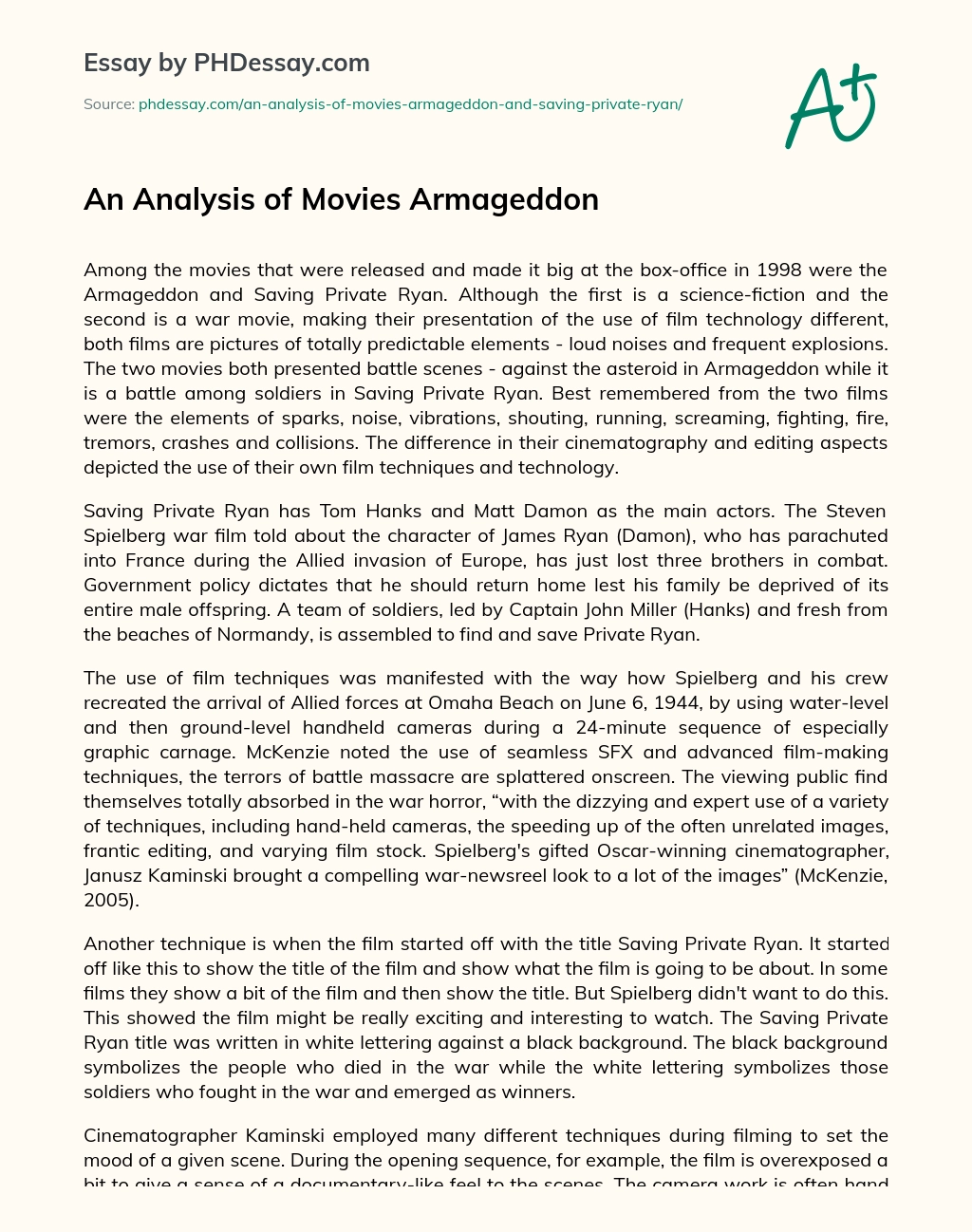 An Analysis of Movies Armageddon essay