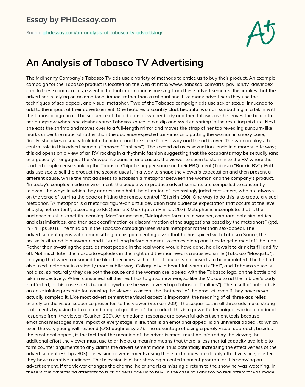 An Analysis of Tabasco TV Advertising essay