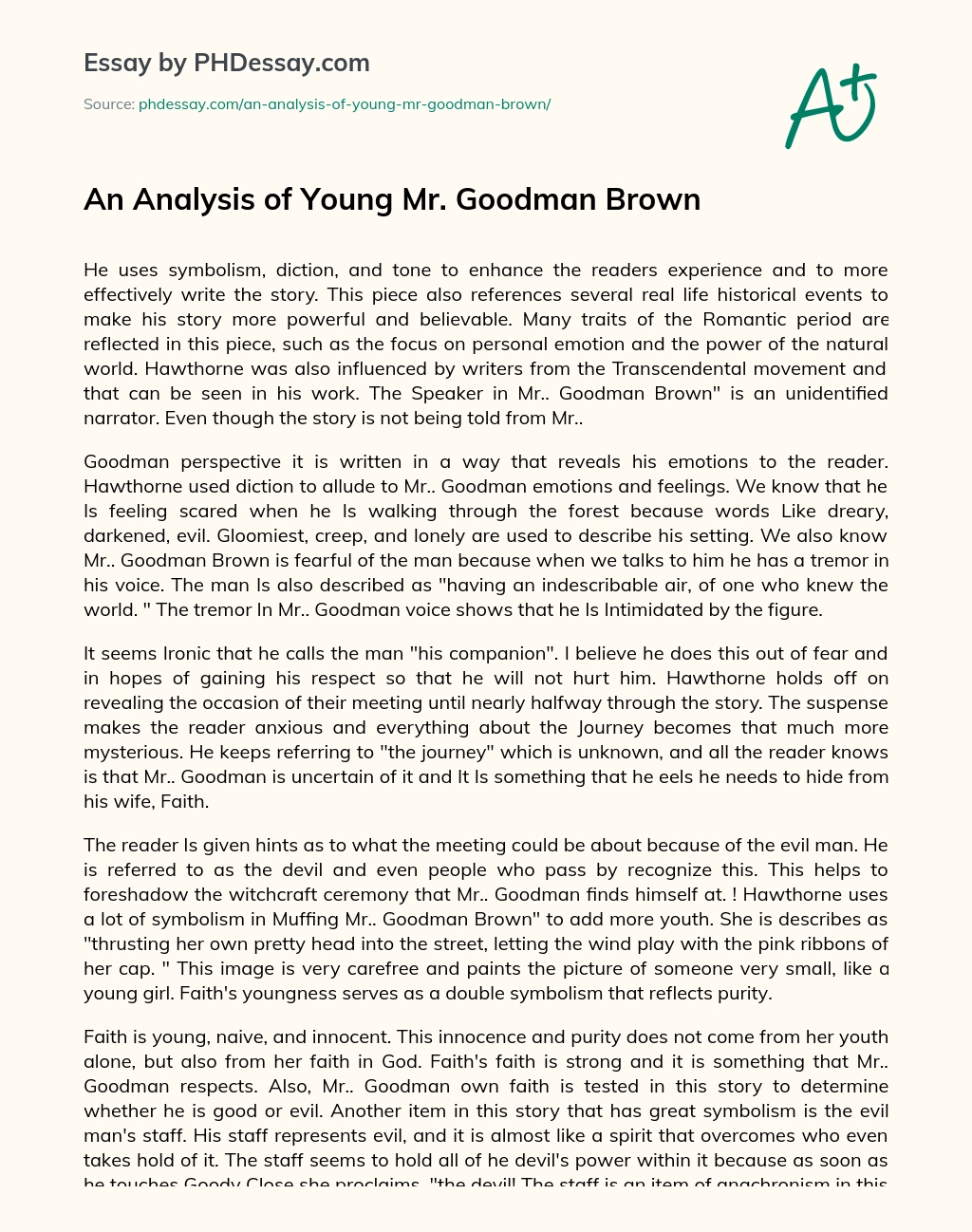 An Analysis of Young Mr. Goodman Brown essay