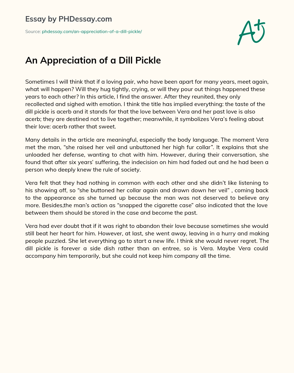 An Appreciation of a Dill Pickle essay