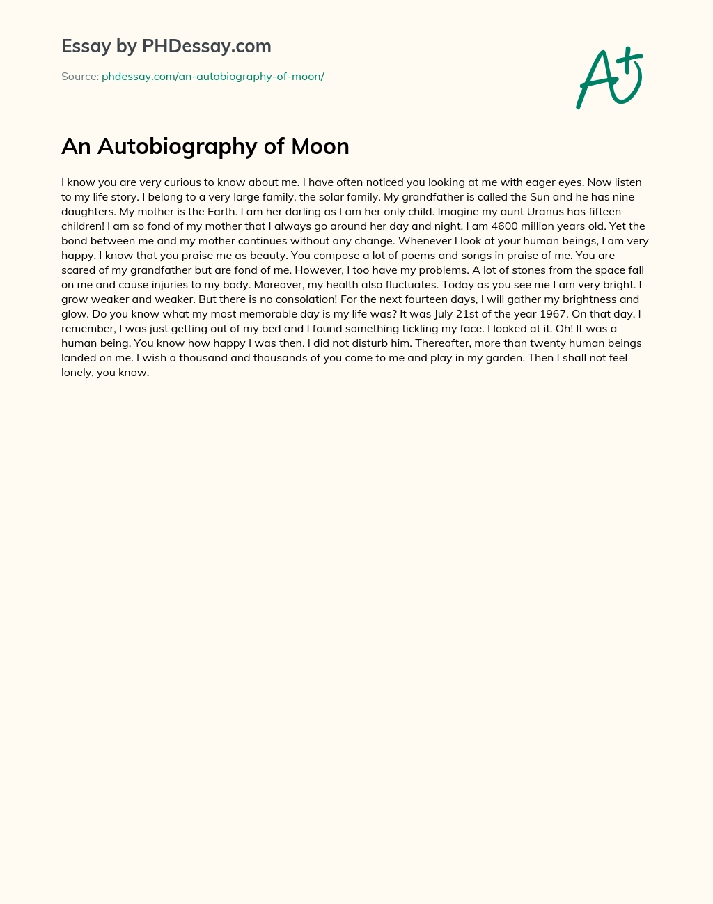 An Autobiography of Moon essay