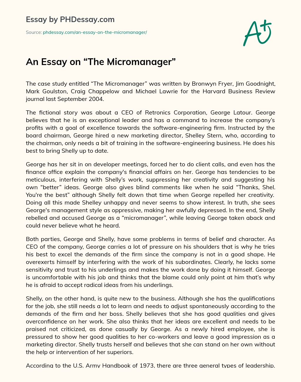 An Essay on “The Micromanager” essay